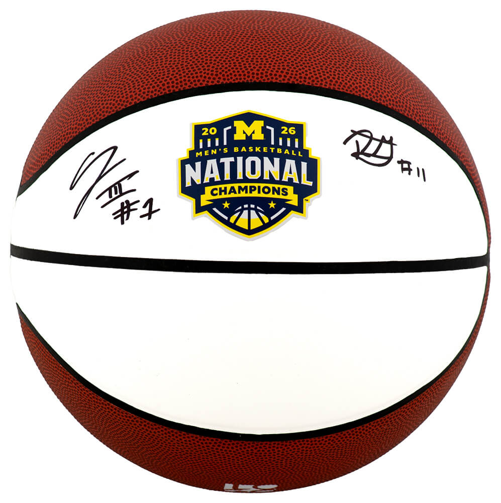 Trey McKenney & Roddy Gayle Jr. Dual Signed Michigan Wolverines 2026 National Champions White Logo Basketball - GAYBSK210 - Trey McKenney & Roddy Gayle Jr. Dual Signed Michigan Wolverines 2026 National Champions White Logo Basketball product image