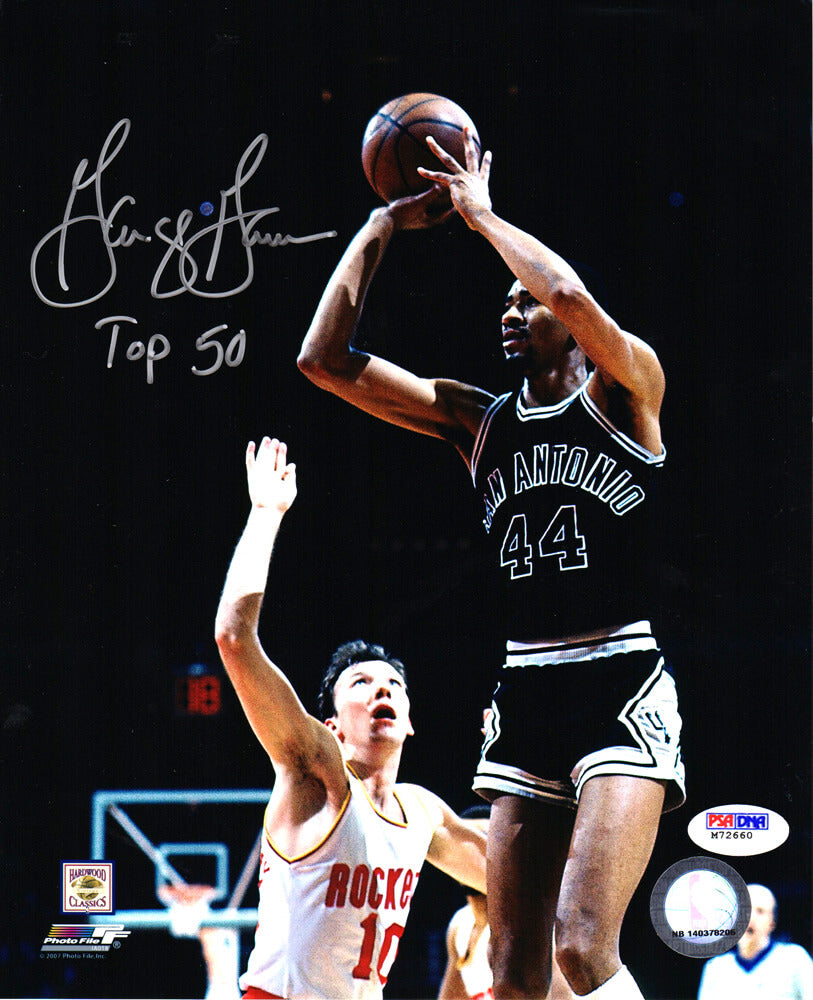 George Gervin Signed San Antonio Spurs Shooting Action 8x10 Photo w/Top 50 - GER08P208 - George Gervin Signed San Antonio Spurs Shooting Action 8x10 Photo w/Top 50 product image