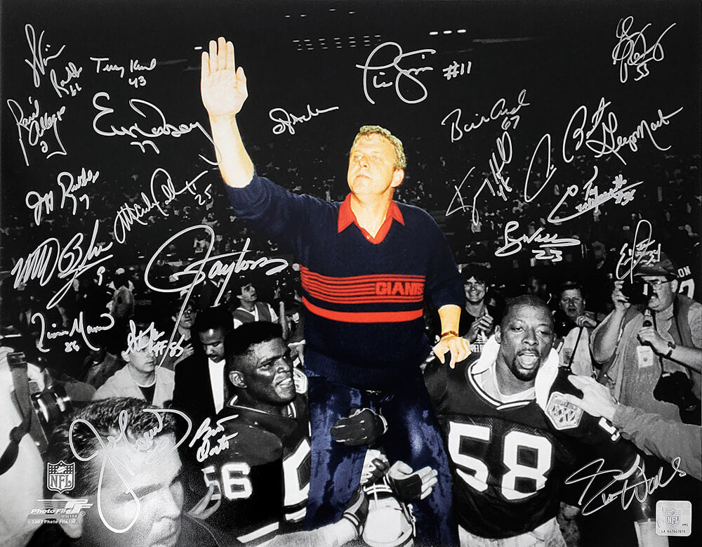 New York Giants Super Bowl XXI / XXV Team Signed Bill Parcells Carried Off Field Spotlight 16x20 Photo (23 Sigs) - GIA16P311 - New York Giants Super Bowl XXI / XXV Team Signed Bill Parcells Carried Off Field Spotlight 16x20 Photo (23 Sigs) product image