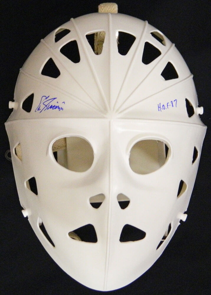 Ed Giacomin Signed White Throwback Full Size Goalie Mask w/HOF 87 - GIAMAS400 - Ed Giacomin Signed White Throwback Full Size Goalie Mask w/HOF 87 product image