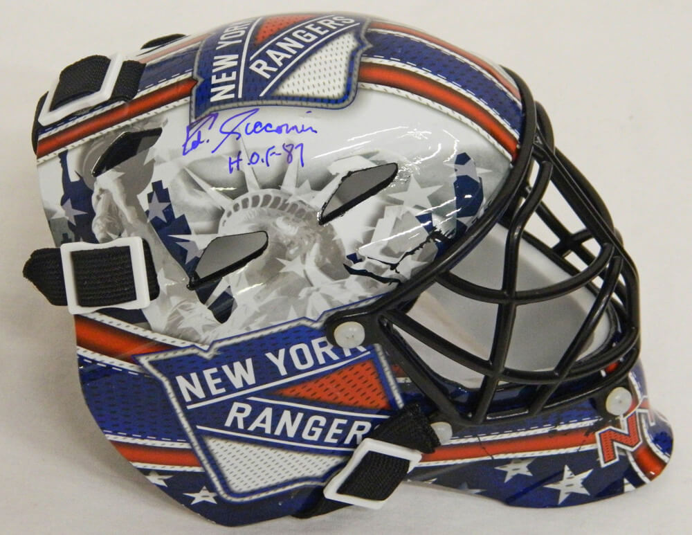 Ed Giacomin Signed New York Rangers White Mini Goalie Mask w/HOF'87 - GIAMIN401 - Ed Giacomin Signed New York Rangers White Mini Goalie Mask w/HOF'87 product image