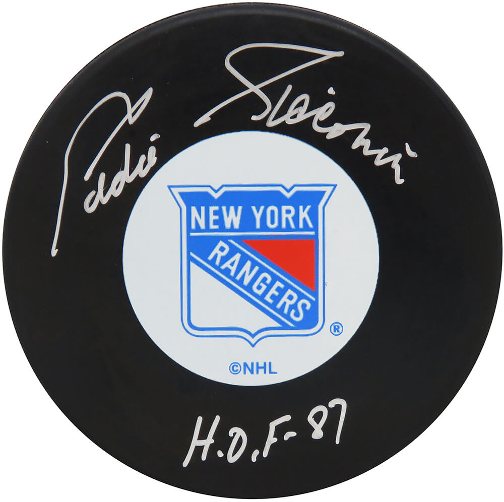 Ed Giacomin Signed NY Rangers Logo Hockey Puck w/HOF'87 - GIAPUC401 - Ed Giacomin Signed NY Rangers Logo Hockey Puck w/HOF'87 product image