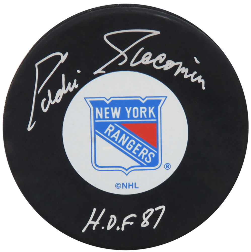 Ed Giacomin Signed NY Rangers Medium Logo Hockey Puck w/HOF'87 - GIAPUC402 - Ed Giacomin Signed NY Rangers Medium Logo Hockey Puck w/HOF'87 product image