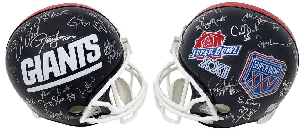New York Giants Super Bowl XXI / XXV Team Signed New York Giants Super Bowl XXI & XXV Champs Logo Riddell Full Size Replica Helmet (28 Sigs) - GIAREP301 - New York Giants Super Bowl XXI / XXV Team Signed New York Giants Super Bowl XXI & XXV Champs Logo Riddell Full Size Replica Helmet (28 Sigs) product image