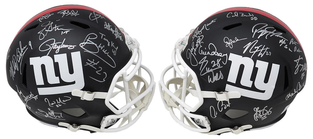 New York Giants Super Bowl XXI / XXV Team Signed Giants Flat Black Matte Riddell Speed Full Size Replica Helmet (28 Sigs) - GIAREP302 - New York Giants Super Bowl XXI / XXV Team Signed Giants Flat Black Matte Riddell Speed Full Size Replica Helmet (28 Sigs) product image