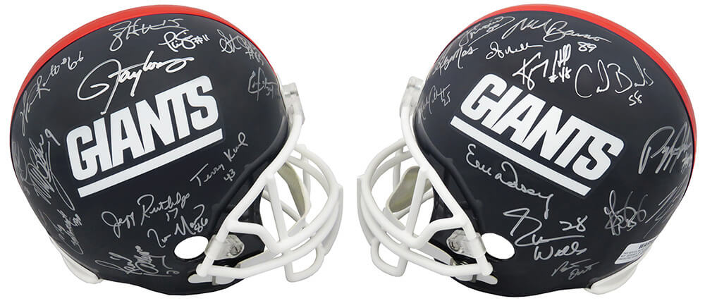 New York Giants Super Bowl XXI / XXV Team Signed Giants Throwback Riddell Full Size Replica Helmet (27 Sigs) - GIAREP305 - New York Giants Super Bowl XXI / XXV Team Signed Giants Throwback Riddell Full Size Replica Helmet (27 Sigs) product image