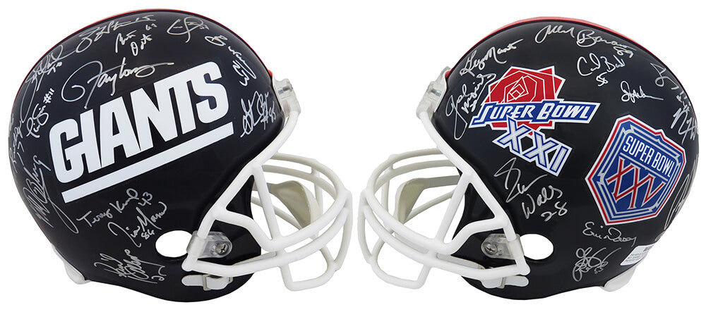 New York Giants Super Bowl XXI / XXV Team Signed New York Giants Super Bowl XXI & XXV Champs Logo Riddell Full Size Replica Helmet (27 Sigs) - GIAREP306 - New York Giants Super Bowl XXI / XXV Team Signed New York Giants Super Bowl XXI & XXV Champs Logo Riddell Full Size Replica Helmet (27 Sigs) product image