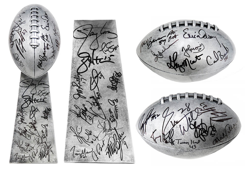 New York Giants SB XXI / XXV Team Signed Football World Champion 15 Inch Replica Trophy (28 Sigs) - GIATRO300 - New York Giants SB XXI / XXV Team Signed Football World Champion 15 Inch Replica Trophy (28 Sigs) product image