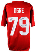 Donald Gibb Signed Ogre Red Custom Football Jersey w/You Nerd, Fred Palowakski, Adams Atoms - GIBJRY500 - Donald Gibb Signed Ogre Red Custom Football Jersey w/You Nerd, Fred Palowakski, Adams Atoms product image