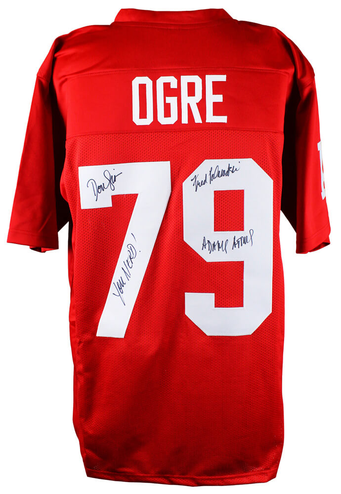 Donald Gibb Signed Ogre Red Custom Football Jersey w/You Nerd, Fred Palowakski, Adams Atoms - GIBJRY500 - Donald Gibb Signed Ogre Red Custom Football Jersey w/You Nerd, Fred Palowakski, Adams Atoms product image