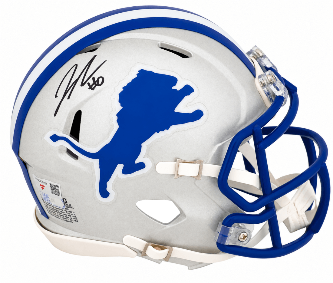 Jahmyr Gibbs Signed Detroit Lions Throwback Riddell Speed Mini Helmet - (Fanatics) - GIBMIN300 - Jahmyr Gibbs Signed Detroit Lions Throwback Riddell Speed Mini Helmet - (Fanatics) product image