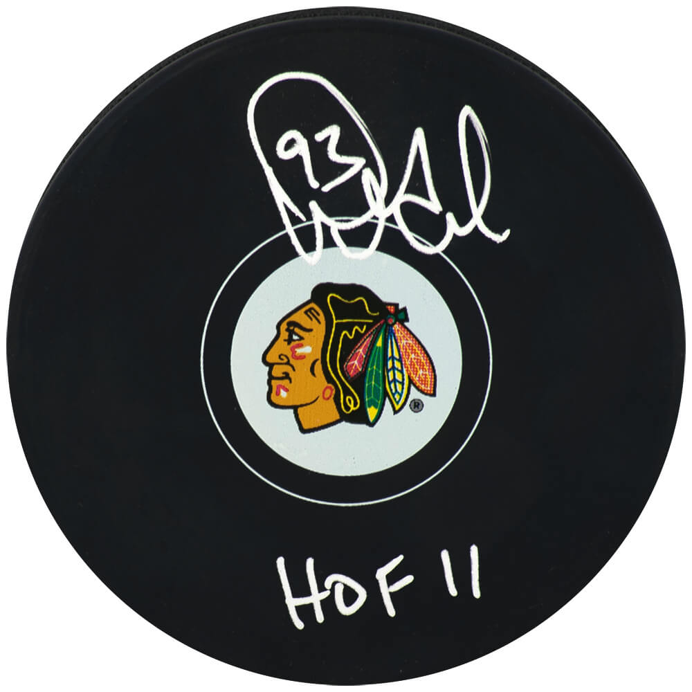 Doug Gilmour Signed Chicago Blackhawks Logo Hockey Puck w/HOF'11 - GILPUC413 - Doug Gilmour Signed Chicago Blackhawks Logo Hockey Puck w/HOF'11 product image