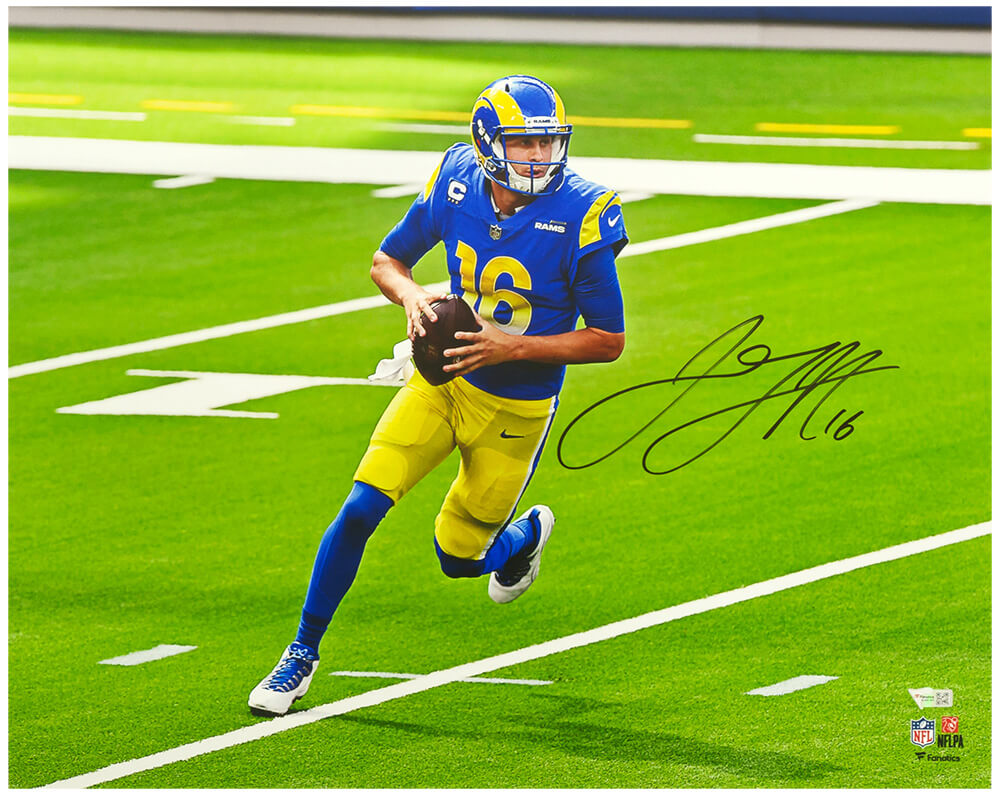 Jared Goff Signed Los Angeles Rams Blue Jersey Action 16x20 Photo (Fanatics) - GOF16P300 - Jared Goff Signed Los Angeles Rams Blue Jersey Action 16x20 Photo (Fanatics) product image