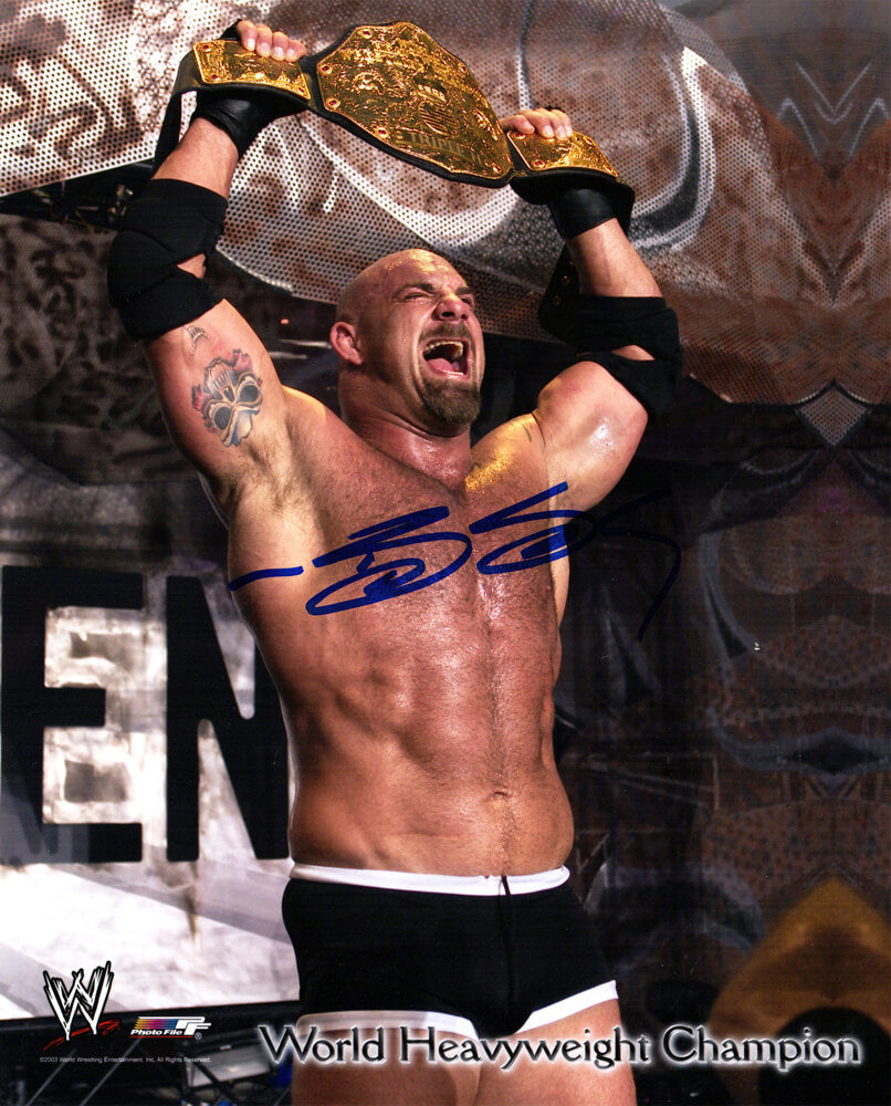 Bill Goldberg Signed WWE World Heavyweight Champion Holding Belt 8x10 Photo - GOL08P500 - Bill Goldberg Signed WWE World Heavyweight Champion Holding Belt 8x10 Photo product image