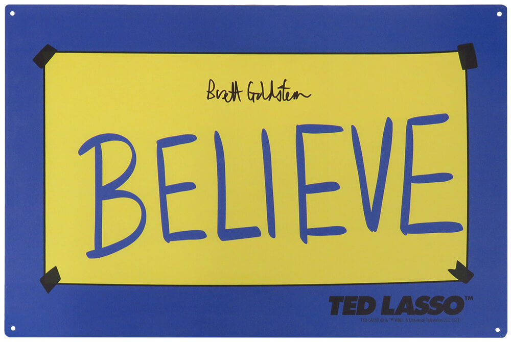 Brett Goldstein (Roy Kent) Signed Ted Lasso AFC Richmond 'BELIEVE' 12x18 Metal Sign - GOLOTH502 - Brett Goldstein (Roy Kent) Signed Ted Lasso AFC Richmond 'BELIEVE' 12x18 Metal Sign product image