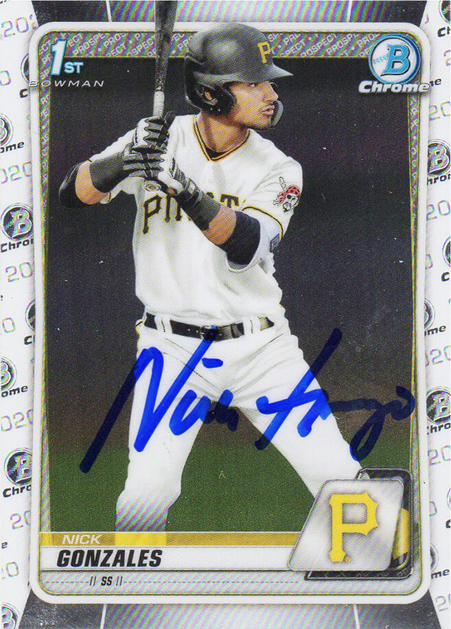 Nick Gonzales Signed Pittsburgh Pirates 2020 Topps Bowman Chrome Baseball Rookie Card #BD-81 - GONCAR100 - Nick Gonzales Signed Pittsburgh Pirates 2020 Topps Bowman Chrome Baseball Rookie Card #BD-81 product image