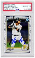 Nick Gonzales Signed Pittsburgh Pirates 2020 Topps Bowman Chrome Baseball Rookie Card #BD-81 (PSA/DNA - Auto Grade 10) - GONCAR104 - Nick Gonzales Signed Pittsburgh Pirates 2020 Topps Bowman Chrome Baseball Rookie Card #BD-81 (PSA/DNA - Auto Grade 10) product image
