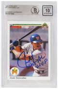 Juan Gonzalez Signed Rangers 1990 Upper Deck Rookie Baseball Card #72 w/96, 98 AL MVP - (Beckett - Auto Grade 10) - GONCAR126 - Juan Gonzalez Signed Rangers 1990 Upper Deck Rookie Baseball Card #72 w/96, 98 AL MVP - (Beckett - Auto Grade 10) product image