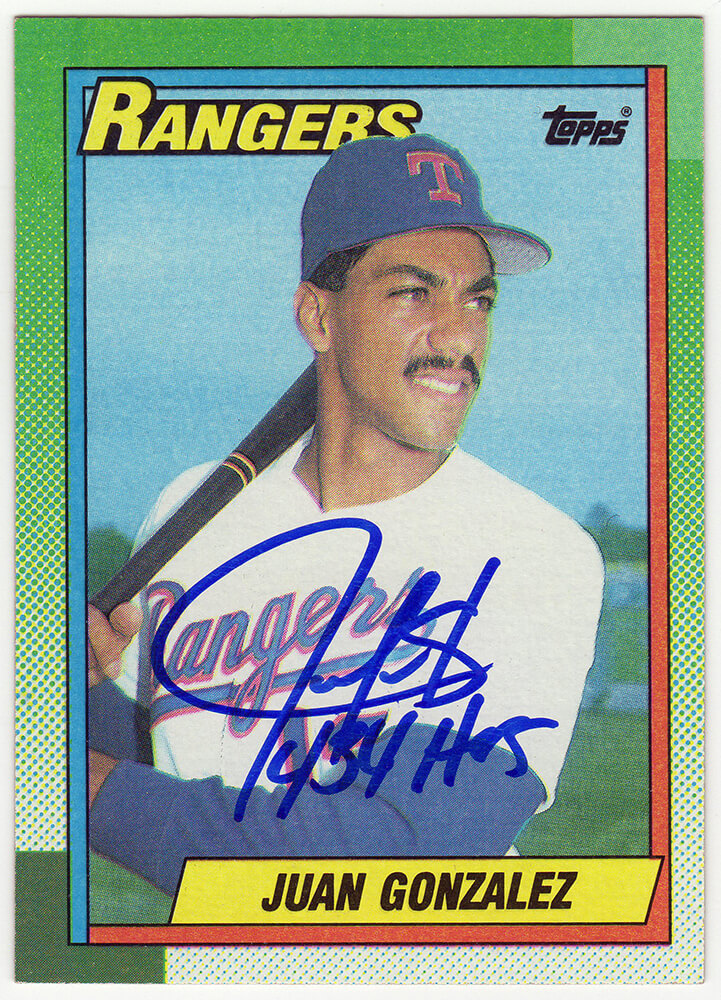 Juan Gonzalez Signed Texas Rangers 1990 Topps Rookie Baseball Card #331 w/434 HR's - GONCAR133 - Juan Gonzalez Signed Texas Rangers 1990 Topps Rookie Baseball Card #331 w/434 HR's product image