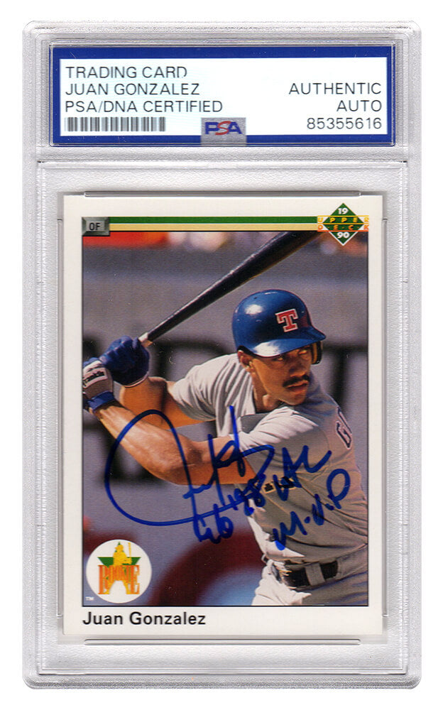 Juan Gonzalez Signed 1990 Upper Deck Rookie Baseball Card #72 w/96, 98 AL MVP - (PSA Encapsulated) - GONCAR134 - Juan Gonzalez Signed 1990 Upper Deck Rookie Baseball Card #72 w/96, 98 AL MVP - (PSA Encapsulated) product image