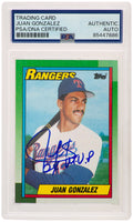 Juan Gonzalez Signed Texas Rangers 1990 Topps Rookie Baseball Card #331 w/2x MVP - (PSA Encapsulated) - GONCAR136 - Juan Gonzalez Signed Texas Rangers 1990 Topps Rookie Baseball Card #331 w/2x MVP - (PSA Encapsulated) product image