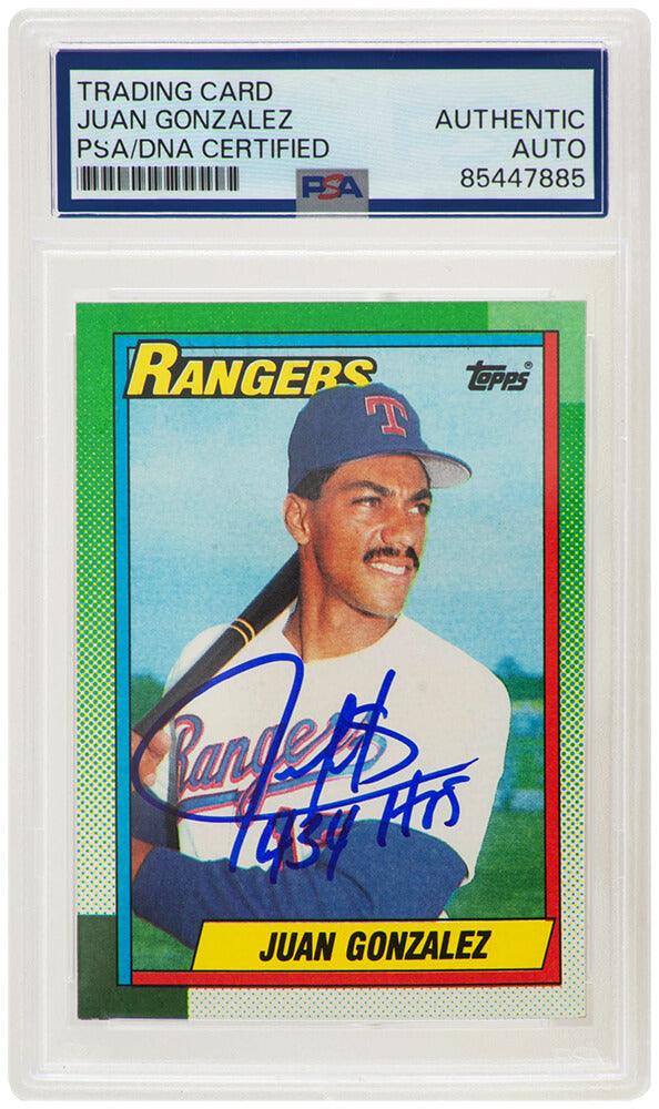 Juan Gonzalez Signed Texas Rangers 1990 Topps Rookie Baseball Card #331 w/434 HR's - (PSA Encapsulated) - GONCAR137 - Juan Gonzalez Signed Texas Rangers 1990 Topps Rookie Baseball Card #331 w/434 HR's - (PSA Encapsulated) product image