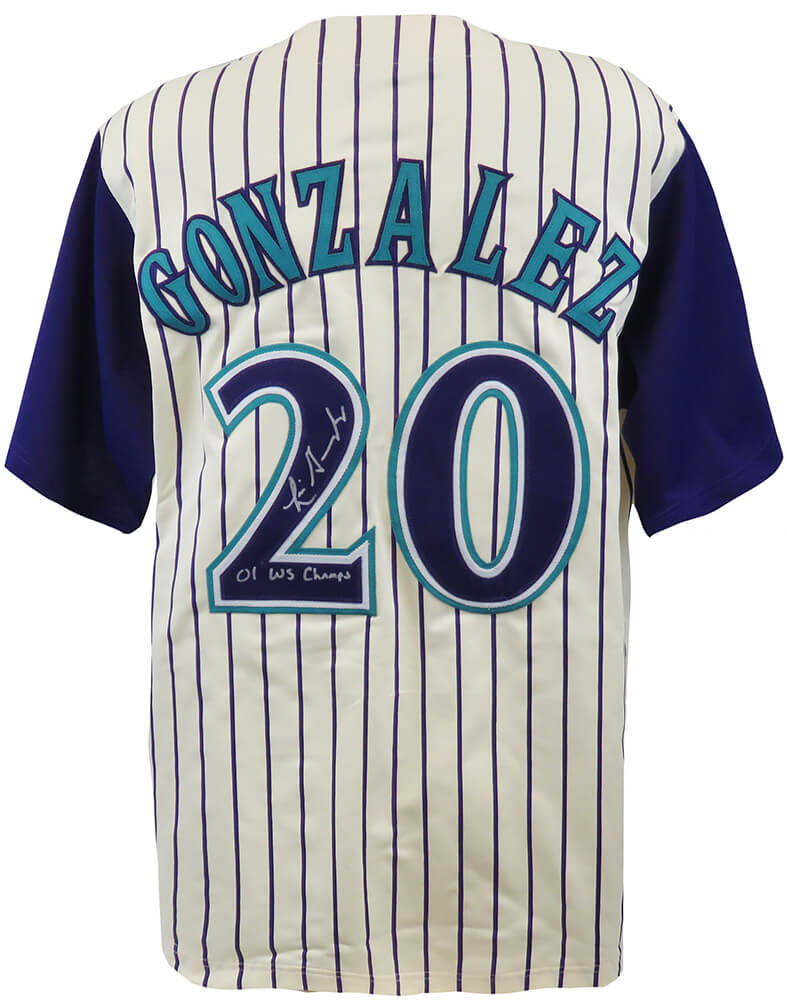 Luis Gonzalez Signed Tan Custom Baseball Jersey w/01 WS Champs - GONJRY110 - Luis Gonzalez Signed Tan Custom Baseball Jersey w/01 WS Champs product image