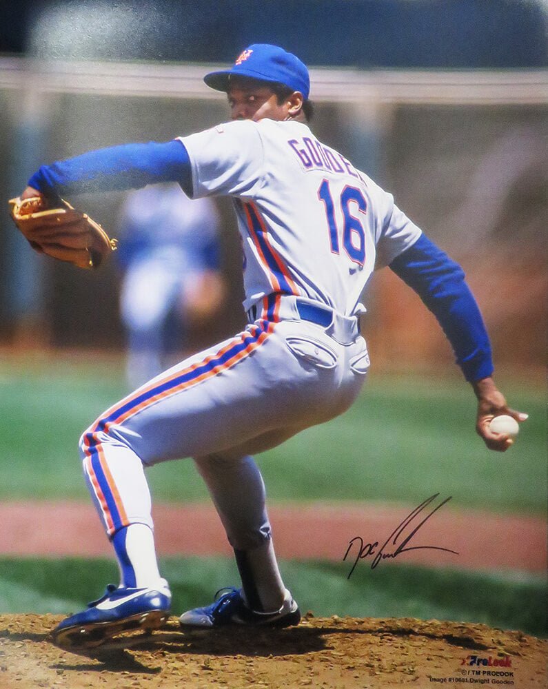 Dwight 'Doc' Gooden Signed New York Mets Pitching Grey Jersey Action 16x20 Photo - GOO16P107 - Dwight 'Doc' Gooden Signed New York Mets Pitching Grey Jersey Action 16x20 Photo product image