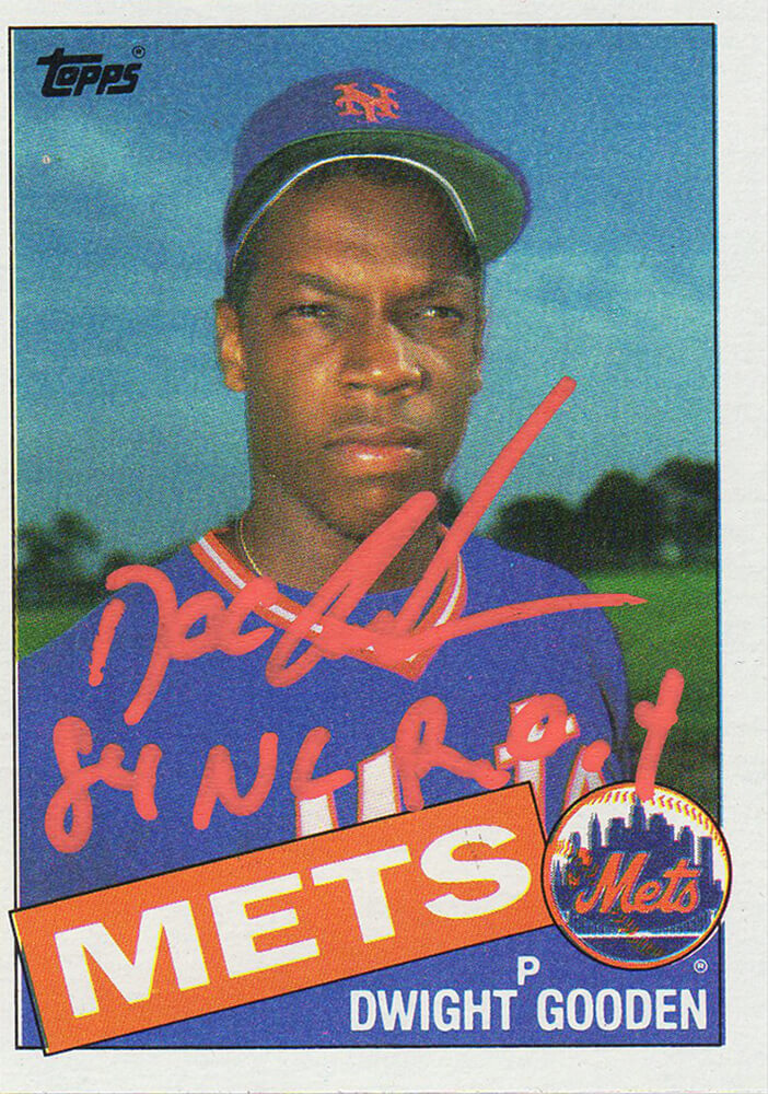 Dwight Gooden Signed New York Mets 1985 Topps Baseball Rookie Card #620 w/84 NL ROY - GOOCAR103 - Dwight Gooden Signed New York Mets 1985 Topps Baseball Rookie Card #620 w/84 NL ROY product image