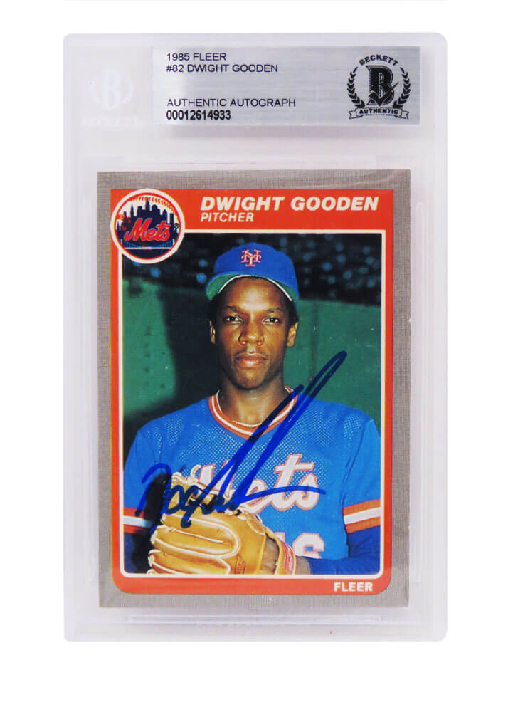 Dwight Gooden Signed New York Mets 1985 Fleer Baseball Rookie Card #82 - (Beckett Encapsulated) - GOOCAR108 - Dwight Gooden Signed New York Mets 1985 Fleer Baseball Rookie Card #82 - (Beckett Encapsulated) product image