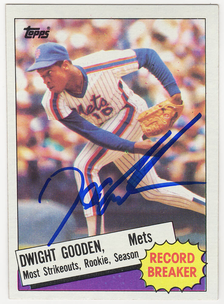 Dwight Gooden Signed Mets 1985 Topps Record Breaker Baseball Trading Card #3 - GOOCAR112 - Dwight Gooden Signed Mets 1985 Topps Record Breaker Baseball Trading Card #3 product image