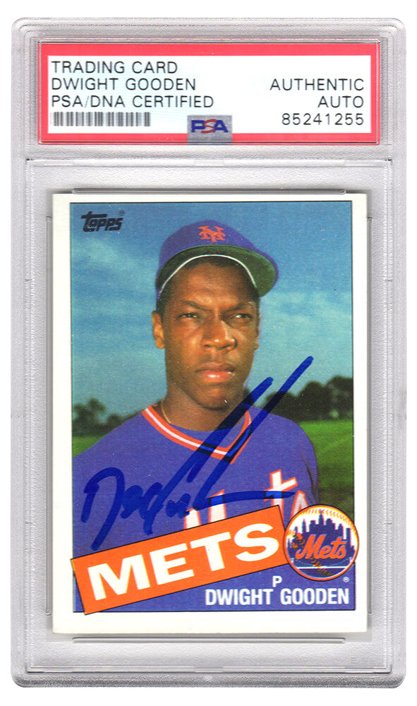 Dwight Gooden Signed New York Mets 1985 Topps Baseball Rookie Trading Card #620 - (PSA Encapsulated) - GOOCAR114 - Dwight Gooden Signed New York Mets 1985 Topps Baseball Rookie Trading Card #620 - (PSA Encapsulated) product image