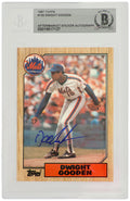 Dwight Gooden Signed New York Mets 1987 Topps Baseball Rookie Card #130 - (Beckett / Auto Sticker) - GOOCAR118 - Dwight Gooden Signed New York Mets 1987 Topps Baseball Rookie Card #130 - (Beckett / Auto Sticker) product image