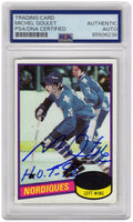 Michel Goulet Signed Quebec Nordiques 1980 Topps Rookie Hockey Trading Card #67 w/HOF'98 - (PSA Encapsulated) - GOUCAR403 - Michel Goulet Signed Quebec Nordiques 1980 Topps Rookie Hockey Trading Card #67 w/HOF'98 - (PSA Encapsulated) product image