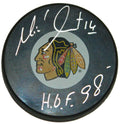 Michel Goulet Signed Blackhawks Logo Hockey Puck w/HOF'98 - GOUPUC401 - Michel Goulet Signed Blackhawks Logo Hockey Puck w/HOF'98 product image
