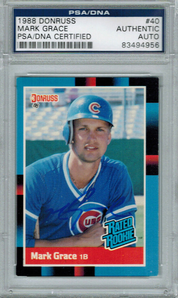 Mark Grace Signed Cubs 1988 Donruss Rookie Card #40 PSA - GRACAR100 - Mark Grace Signed Cubs 1988 Donruss Rookie Card #40 PSA product image