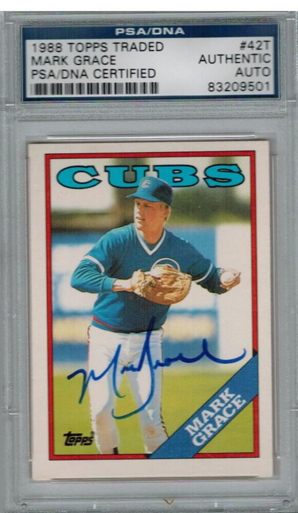 Mark Grace Signed Cubs 1988 Topps Traded Rookie Card #42T PSA - GRACAR101 - Mark Grace Signed Cubs 1988 Topps Traded Rookie Card #42T PSA product image
