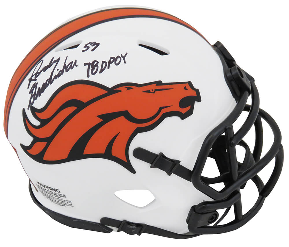 Randy Gradishar Signed Denver Broncos Lunar Eclipse White Matte Riddell Speed Mini Helmet w/78 D'POY - GRAMIN318 - Randy Gradishar Signed Denver Broncos Lunar Eclipse White Matte Riddell Speed Mini Helmet w/78 D'POY product image