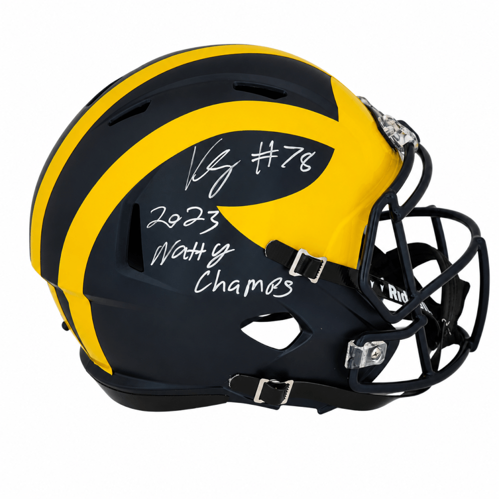 Kenneth Grant Signed Michigan Wolverines Riddell Full Size Speed Replica Helmet w/2023 Natty Champs - GRAREP320 - Kenneth Grant Signed Michigan Wolverines Riddell Full Size Speed Replica Helmet w/2023 Natty Champs product image