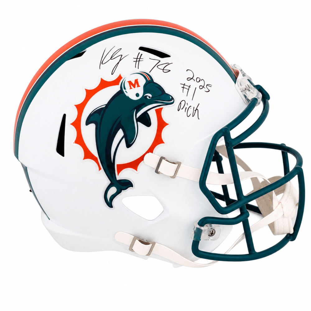 Kenneth Grant Signed Miami Dolphins (1997-2012 Style) Riddell Full Size Speed Replica Helmet w/2025 #1 Pick - GRAREP322 - Kenneth Grant Signed Miami Dolphins (1997-2012 Style) Riddell Full Size Speed Replica Helmet w/2025 #1 Pick product image