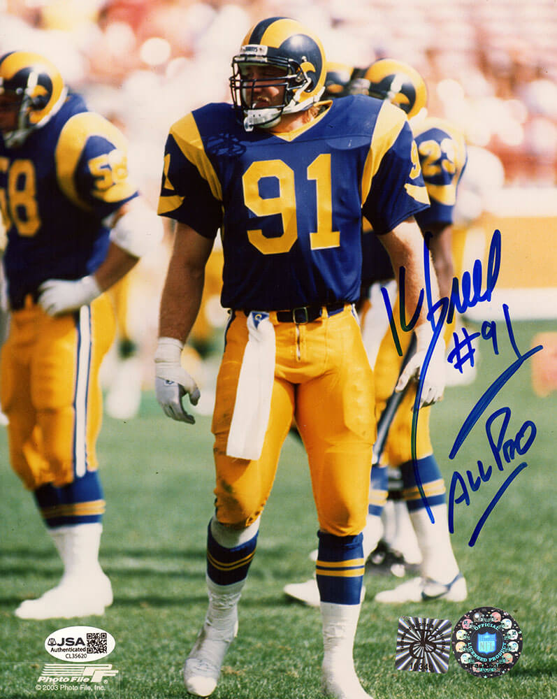 Kevin Greene Signed Rams Blue Jersey Standing 8x10 Photo w/All Pro - (JSA) - GRE08P311 - Kevin Greene Signed Rams Blue Jersey Standing 8x10 Photo w/All Pro - (JSA) product image