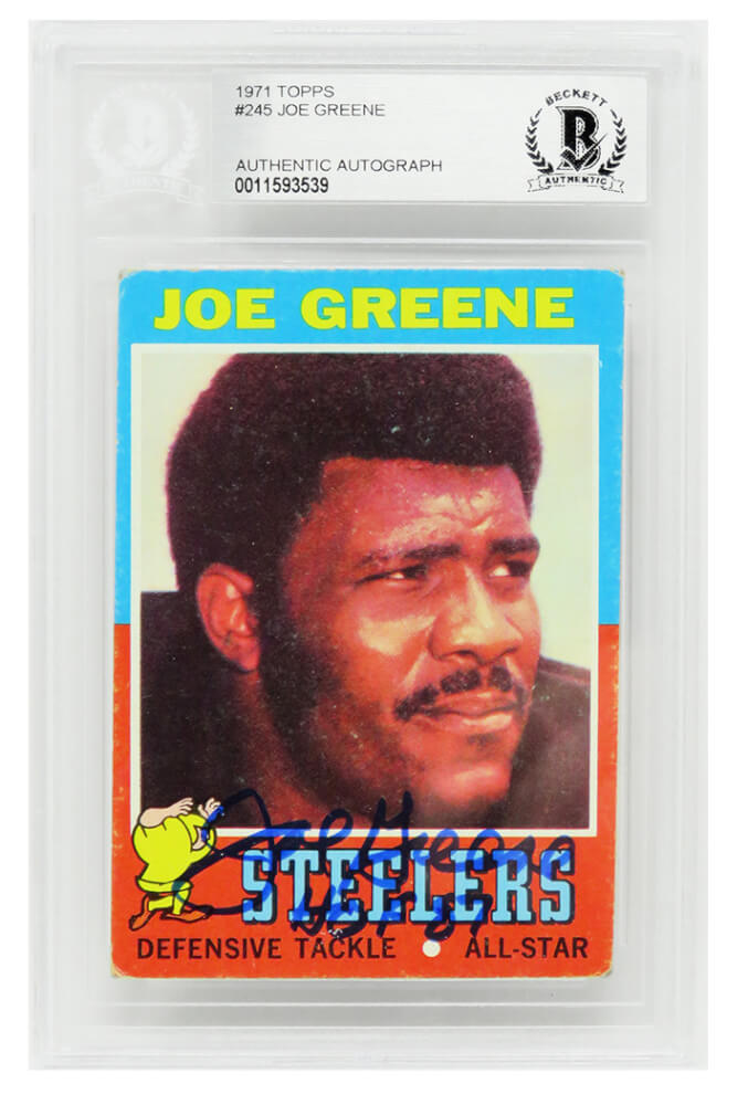 Joe Greene Signed Pittsburgh Steelers 1971 Topps Rookie Football Trading Card #245 w/HOF'87 (Beckett Encapsulated) - GRECAR302 - Joe Greene Signed Pittsburgh Steelers 1971 Topps Rookie Football Trading Card #245 w/HOF'87 (Beckett Encapsulated) product image