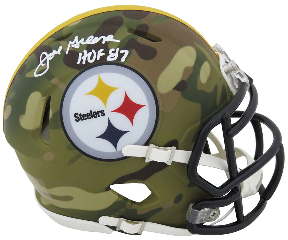Joe Greene Signed Pittsburgh Steelers CAMO Riddell Speed Mini Helmet w/HOF'87 - GREMIN321 - Joe Greene Signed Pittsburgh Steelers CAMO Riddell Speed Mini Helmet w/HOF'87 product image