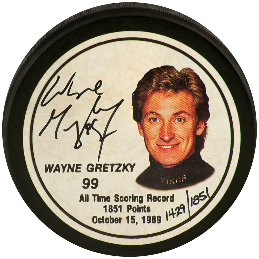 Wayne Gretzky Signed LA Kings All Time Scoring Record Gretzky Image LE #1429/1851 Hockey Puck - (Beckett) - GREPUC411 - Wayne Gretzky Signed LA Kings All Time Scoring Record Gretzky Image LE #1429/1851 Hockey Puck - (Beckett) product image