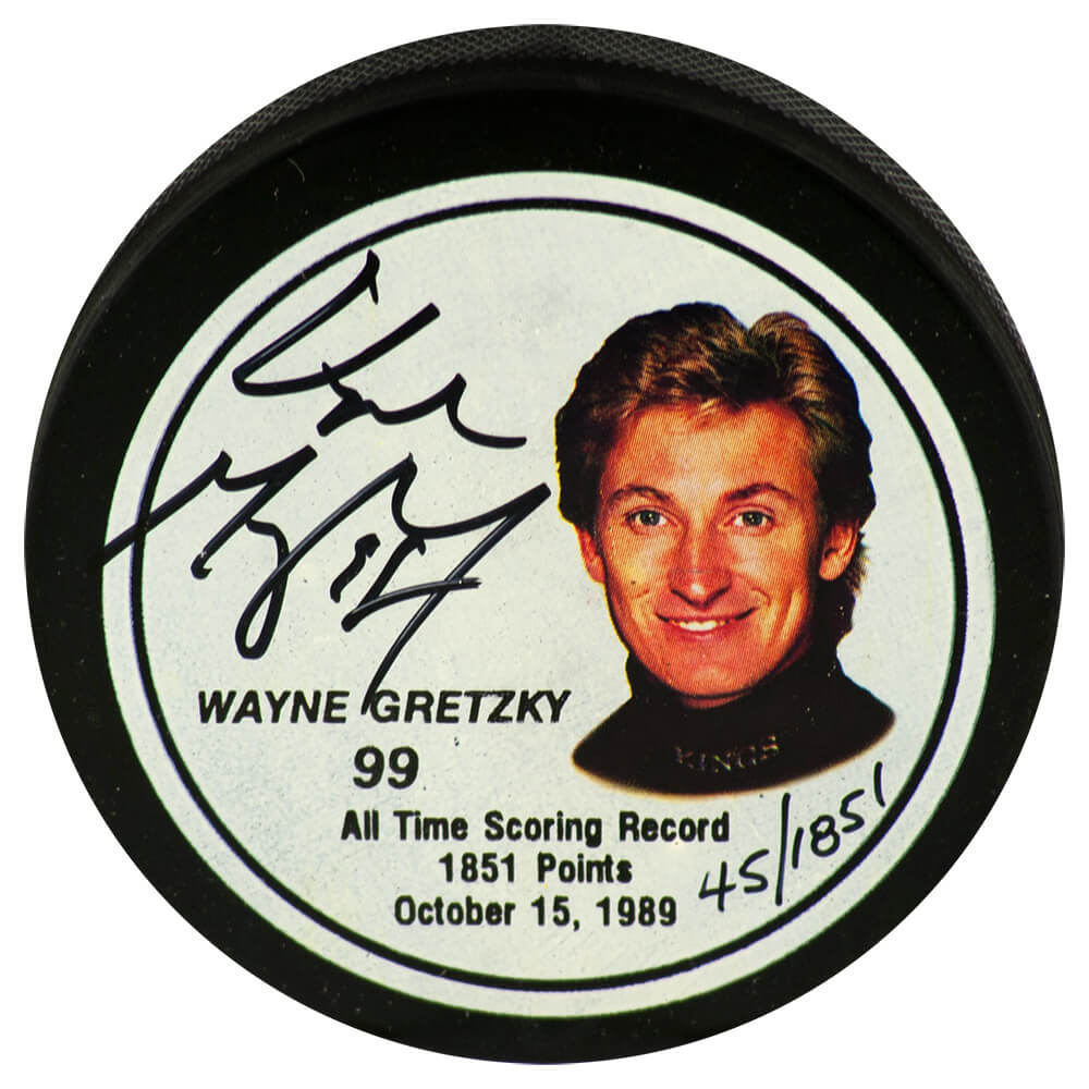 Wayne Gretzky Signed LA Kings All Time Scoring Record Gretzky Image LE #45/1851 Hockey Puck - (PSA) - GREPUC413 - Wayne Gretzky Signed LA Kings All Time Scoring Record Gretzky Image LE #45/1851 Hockey Puck - (PSA) product image