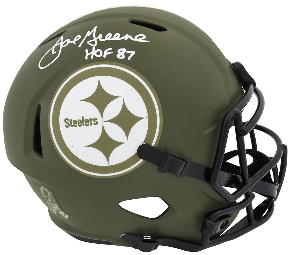 Joe Greene Signed Pittsburgh Steelers Salute To Service Riddell Full Size Speed Replica Helmet w/HOF'87 - GREREP313 - Joe Greene Signed Pittsburgh Steelers Salute To Service Riddell Full Size Speed Replica Helmet w/HOF'87 product image