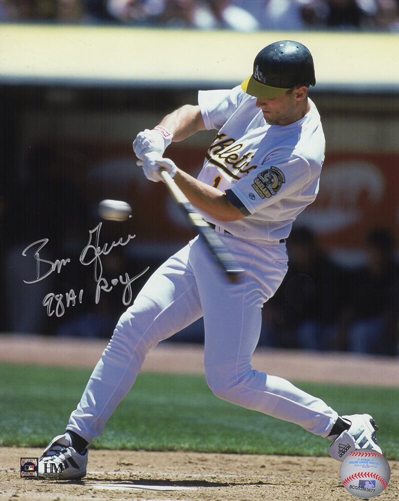 Ben Grieve Signed Oakland A's Swinging Action 8x10 Photo w/98 AL ROY - GRI08P120 - Ben Grieve Signed Oakland A's Swinging Action 8x10 Photo w/98 AL ROY product image