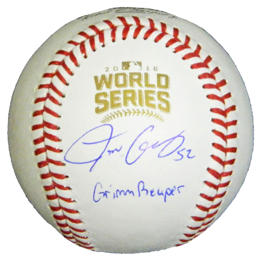 Justin Grimm Signed Rawlings Official 2016 World Series Baseball w/Grimm Reaper - GRIBSB102 - Justin Grimm Signed Rawlings Official 2016 World Series Baseball w/Grimm Reaper product image