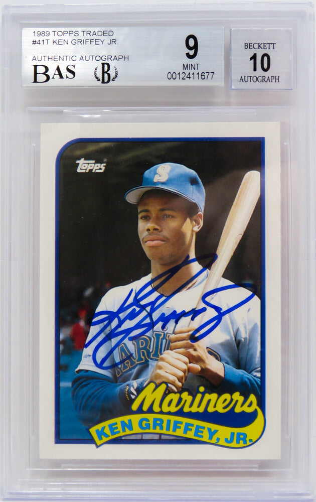 Ken Griffey Jr Signed Seattle Mariners 1989 Topps Traded Baseball Rookie Card #41T (Beckett Mint 9 - Auto Grade 10) - GRICAR100 - Ken Griffey Jr Signed Seattle Mariners 1989 Topps Traded Baseball Rookie Card #41T (Beckett Mint 9 - Auto Grade 10) product image
