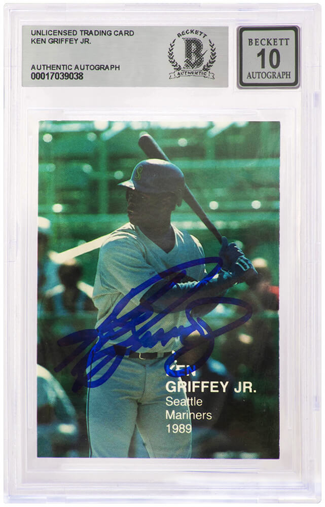 Ken Griffey Jr Signed Seattle Mariners 1989 Rookies Superstars Rookie Baseball Card #2 - (Beckett - Auto Grade 10) - GRICAR106 - Ken Griffey Jr Signed Seattle Mariners 1989 Rookies Superstars Rookie Baseball Card #2 - (Beckett - Auto Grade 10) product image